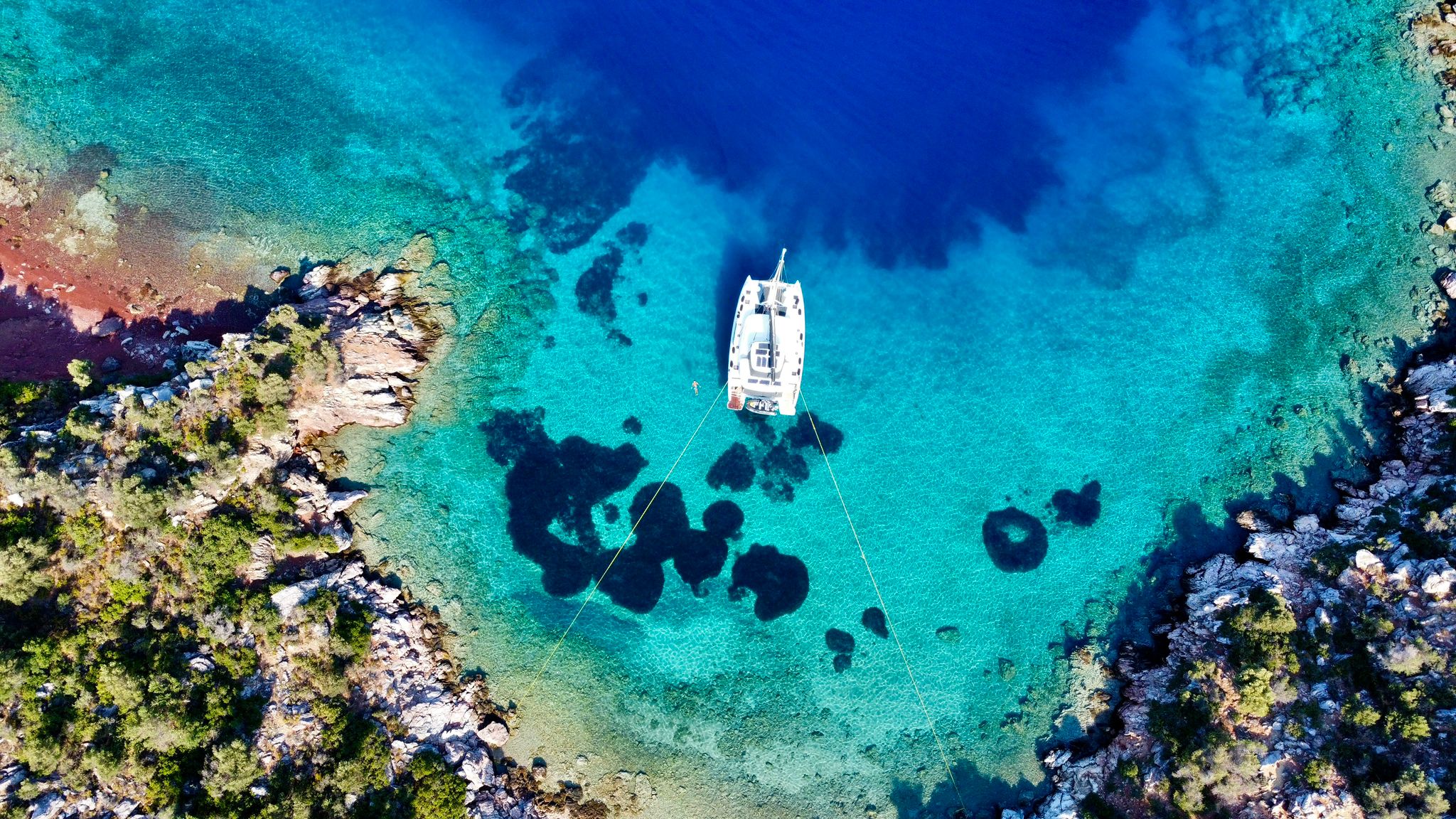 aerial view of pasha yacht catamaran rental